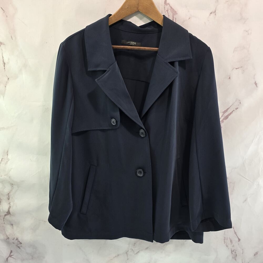 J Jill Jacket Women Large Navy Unstructured Blazer Button Wearever Asymmetric